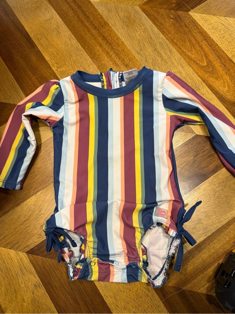 Ruffle Butts Striped Long Sleeve Baby Swimsuit - Multi Color